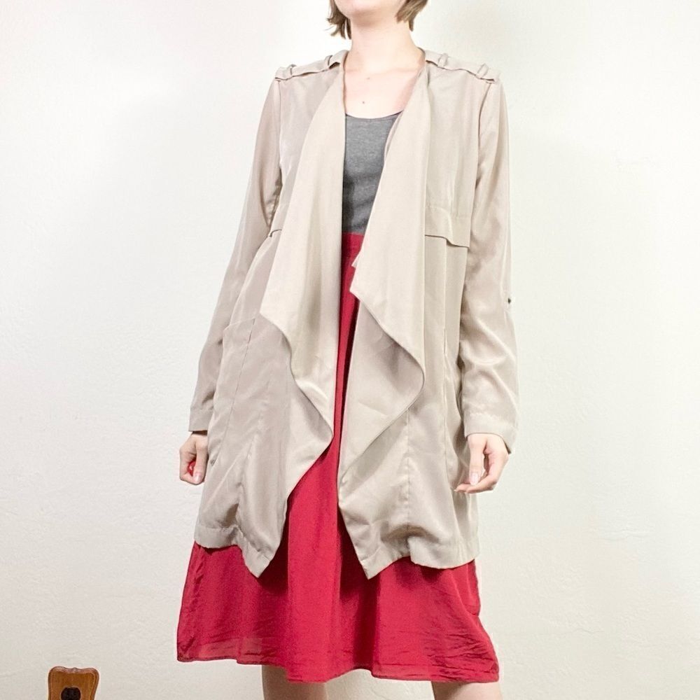 Forever 21 Beige Open Face Waterfall Cardigan Coat